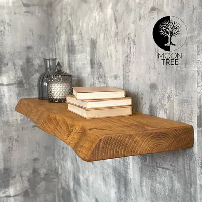 Produktbild von MoonTree rustikales Wandregal "Maren", lebendiger Rand, 22 cm x 4.4 cm, dunkle Eichenoptik, 50cm, Regalbrett, Regalboden, Regal