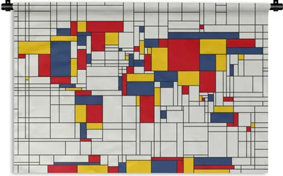 Produktbild von MuchoWow® Wandteppich Wandbehang Weltkarte - Mondrian - Farben - Kinder - Junge - Mädchen - Kinder 90x60 cm Tapisserie Dekoration Wandtuch - Wandskulpturen - Bildteppich