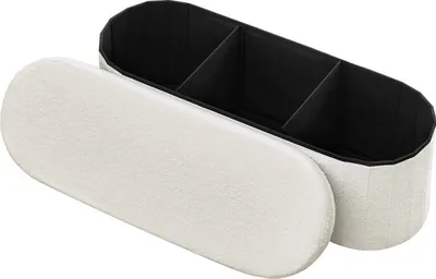 Image de Pouf avec espace de rangement - Pouf pliable/coffre de rangement ovale - Supporte jusqu'à 300 kg - Assise rembourrée - 28 x 38 x 38 cm - Peut être comme repose-pieds - Beige