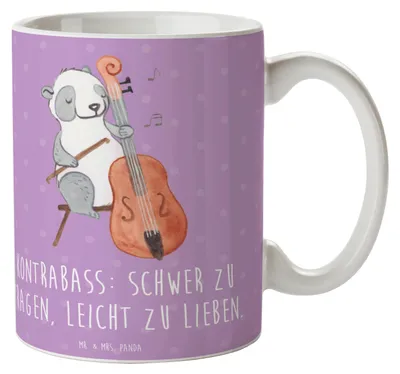 Produktbild von Mr. & Mrs. Panda Pott Kontrabass Liebe - Lavendeltraum - Geschenk, Teebecher, Keramiktasse, Tasse, Instrumente, kunstvoll, Instrument, Musiker, Kaffeebecher, Kaffeetasse