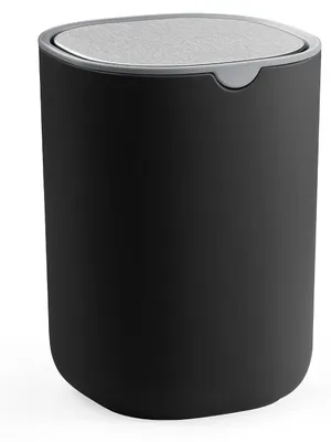 Productafbeelding van Mini prullenbak 1,5 l - Prullenbakje met roestvrijstalen klapdeksel - Voor bureau en badkamer - Zwart