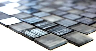 Produktbild von Mosaikfliese Glasmosaik Crystal Milchglas schwarz klar matt gefrostet MOS68-CF41_f | 10 Mosaikmatten