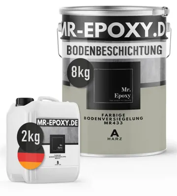 Produktbild von Mr. Epoxy Epoxidharz Bodenbeschichtung (10 kg, RAL 7032 Kieselgrau) - 2K Betonfarbe für Garagen, Keller & Werkstatt Boden - Flüssigkunststoff Epoxid Grundierung und Bodenversiegelung