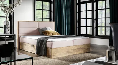Produktbild von Kontinentales Bett 140x200 CHANTELLE 5 - Wotan Eiche / Rosa + GRATIS Matratzenauflage