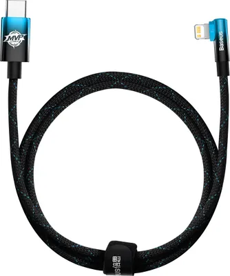Produktbild von Baseus USB-C-zu-Lightning-Kabel, abgewinkelt, 20 W, 1 m - Schwarz/Blau