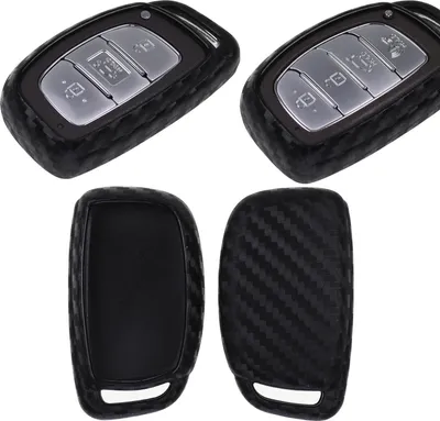 Produktbild von Auto Schlüssel Silikon Schutz Hülle im Carbon Look kompatibel mit Hyundai Accent i20 Grand i10 Ioniq ix25 Tucson Santa Fe KEYLESS SMARTKEY