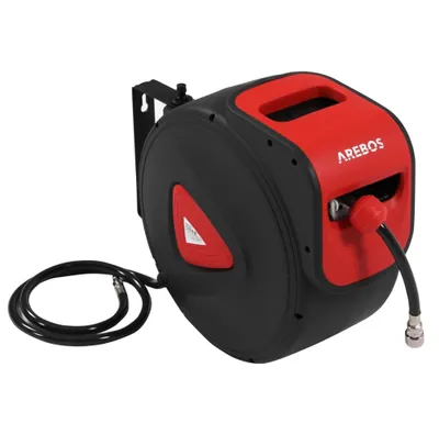 Produktbild von AREBOS® Navíjač hadice na stlačený vzduch | automatický navijak na hadicu | nástenný držiak | odolný voči UV žiareniu | otočný o 180° | vrátane montážneho držiaka | 10 m