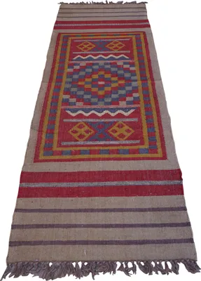Produktbild von Orientalischer Grob Gewebter Kelim Teppiche 250*80 cm - Muster 9, Grau, Jute,Wolle, Teppiche, Bodenmatten