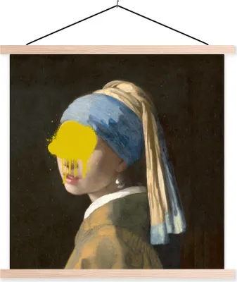 Produktbild von MuchoWow® Textilposter Mädchen mit Perlenohrring - Vermeer - Kunst 40x40 cm mit holzfarbenen Rahmen - Posterleiste
