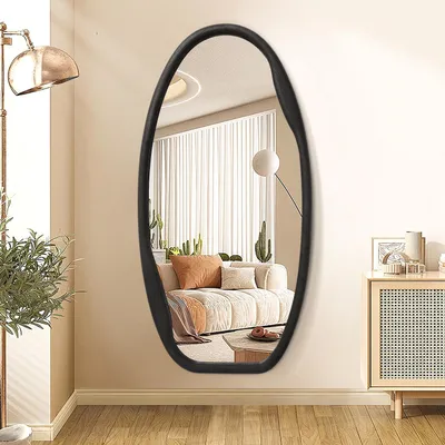 Imagen del producto de Espejo de pared asimétrico, con marco de madera negra, de 100 x 50 cm, ideal para salones