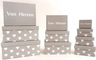 Produktbild von Geschenkbox Grau mit weißen Herzen