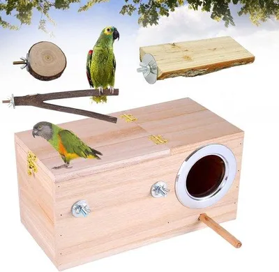 Produktbild von Famanu Vogelbrutkasten mit Holzvogelstangen - für Sittiche und Papageien