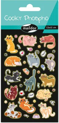 Produktbild von Maildor 10x Cooky Phospho, 1 Stickerbogen 7,5x12cm, Katzen - Mehrfarbig CY169C