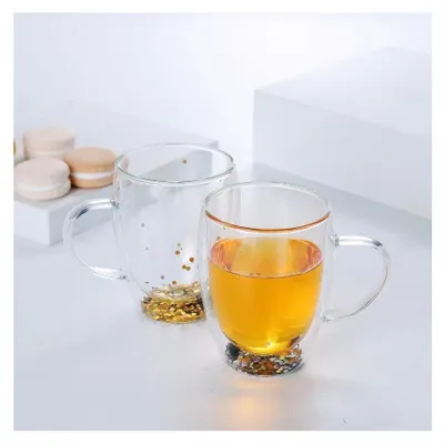 Produktbild von 2er Set Doppelwand Glas mit Henkel 350 ml Tee / Kaffeegläser Camli Bardak Trinkgläser, Teegläser, Cappuccino transparent