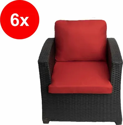 Zdjęcie produktu dla Poduszka na fotel rattanowy 6szt- siedzisko 56x52x7 + oparcie 56x52 | poduszka na meble ogrodowe czerwona, Zestaw poduszek zewnętrznych