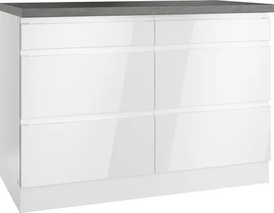 Produktbild von Unterschrank mit Schubladen 120 cm in Hochglanz weiß, Arbeitsplatte Betonoptik MARSEILLE-03
