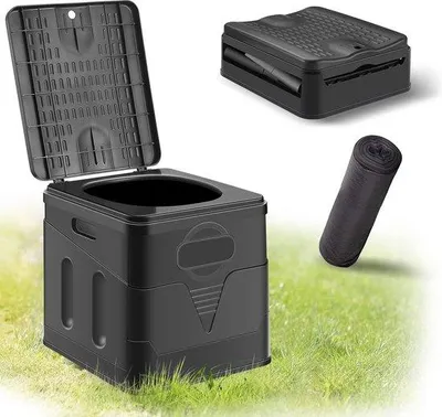 Immagine prodotto di WC da campeggio portatile, vasca WC portatile, vasca WC a secco, WC da campeggio, WC portatile con 100 sacchetti per i rifiuti, ideale per campeggio, campeggi e festival