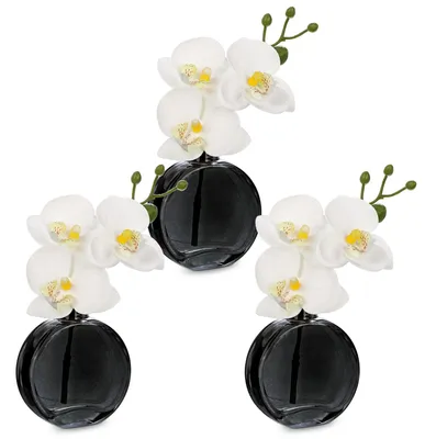 3er-Set Mini-Kunstorchideen in Glasvasen, 23 cm, weiß