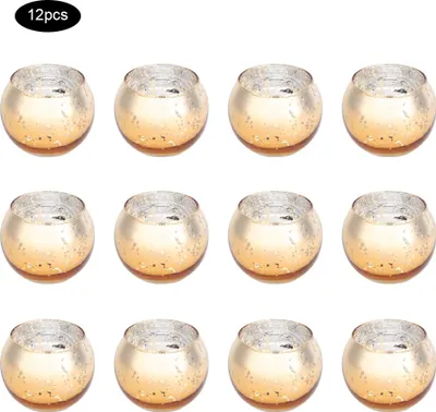 Produktbild von 12 elegante goldene Teelichthalter aus Glas fš¹r Zuhause und Partys šC Kerzenst?nder als Dekoration