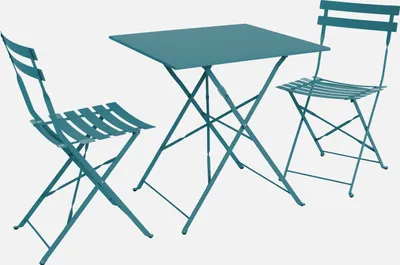 Produktbild von sweeek - Klappbarer Bistro-Gartentisch aus Stahl 70 x 70 cm, mit 2 Stühlen - Wasserblau