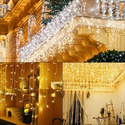 Obrázek produktu pro SWANEW LED ledový déšť světelný řetěz 200 LED diod 10m teplá bílá vánoční rampouch ledový déšť řetěz venkovní