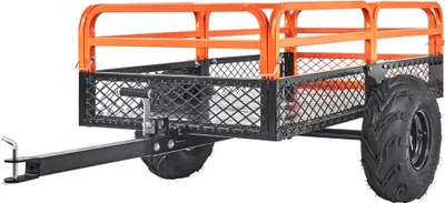 Produktbild von Schwerlast-Rasentraktor Kippanhänger - 680 kg Tragkraft - Kippbare Ladefläche - Abklappbare Seitenwände - Oranger ATV UTV Anhänger