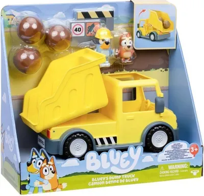 Produktbild von Bluey Müllwagen Spielset, Bluey & Bingo Figuren, 3 Zubehörteile, Personalisierbare Aufkleber