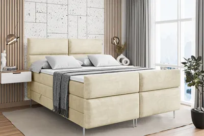 Produktbild von ALTDECOR Boxspringbett mit Silber Füßen, Matratze und Lattenrost, Topper, Fußteil, Polsterbett mit Bettkasten, Bett mit Stauraum H3- und H4- Matratze -BOXI3-FS-Z KING-140x200 - Beige Casablanca