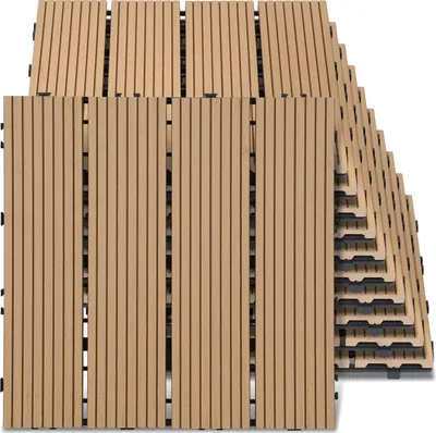 Produktbild von Jayseuw WPC 11x Holzfliesen Terrassenfliesen á 30 x 30 x 2.2 cm, Teak, 1m² WPC Klickfliesen, Balkonfliesen wetterfest