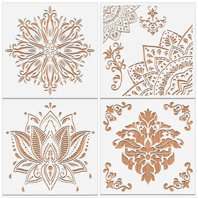 Mandala-Schablonen-Set, 4 Stück, 30x30 cm, wiederverwendbar, Kunststoff