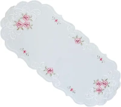 Produktbild von Tischläufer MARGIT Stickerei Rosenmotiv Polyester weiß 30 x 70 cm