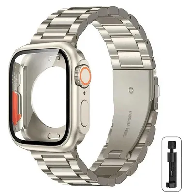 Immagine prodotto di Bracciale con custodia per Apple Watch - Bracciale in metallo - Protezione completa - Acciaio inossidabile - Serie 9/8/7 - 41 mm - Starlight