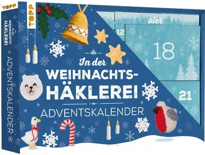 Produktbild von In der Weihnachtshäklerei - Der Adventskalender mit Material und Anleitungsbuch für 24 Häkelprojekte