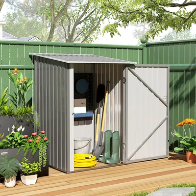 Produktbild von SUGIFT Geräteschuppen Stahl abschließbar kompakt, Gerätehaus Pultdach pulverbeschichtet, Gartenhaus Grau | 100 x 103 x 160 cm | 0,92 m² | Türriegel