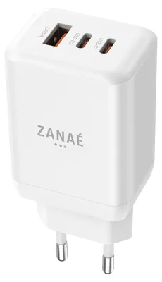 Productafbeelding van Zanaé, USB-C oplader 65W met 2x USB-C en 1x USB-A 30W, wit