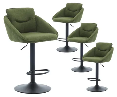 Immagine prodotto di Set di 4 sgabelli da bar, girevoli, con altezza regolabile, schienale doppio, rivestiti in lino, colore verde