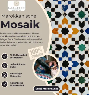 Produktbild von Marokkanischer Mosaiktisch Marrakesch Grün Gelb 100x60cm | Handarbeit