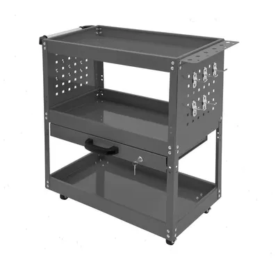 Produktbild von Werkzeugwagen - 3-stöckiger Rollwagen - 249 kg Tragkraft - Stahl - Schublade - Räder mit Bremse - Schwarz