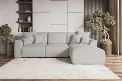 Produktbild von 99rooms Gusto Ecksofa Strukturstoff NEVE Hellgrau Rechts mit Schlaffunktion