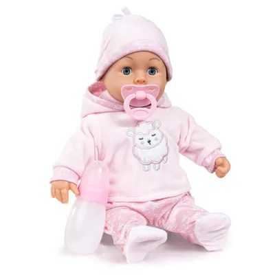 Produktbild von Bayer Design 93824CT Babypuppe interaktiv, Spielpuppe sprechend, 24 Babylaute, Schlafaugen, weicher Körper, 38 cm, Schnuller und Flasche