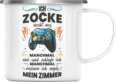 Produktbild von Trendation - Lustige Gamer Emaille Tasse Ich Zocke Nicht Nur Geschenk Zocker Lustiger Spruch Geschenkidee Jungs (Silber)