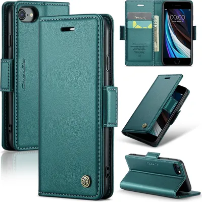 Image de iPhone SE 2020 Housse, étui en cuir portefeuille porte-carte avec fonction stand pour iPhone 8 / 7 / 6s / 6 / iPhone SE 2020/2022 Vert