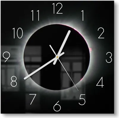 Produktbild von DEQORI Glasuhr 30x30 cm Zahlen 'Sonnenfinsternis' Wanduhr Glas Uhr Design leise