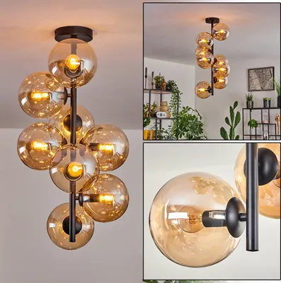 Produktbild von Fossobiubo Deckenlampe aus Metall/Glas in Schwarz/Bernsteinfarben