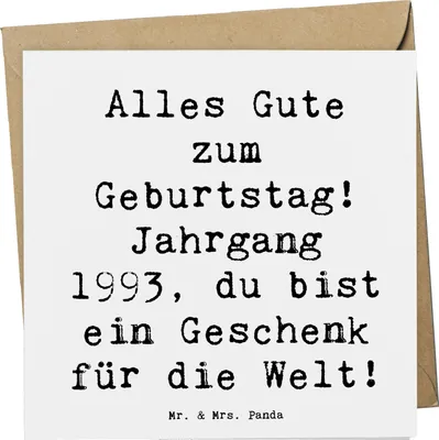 Produktbild von Mr. & Mrs. Panda Grußkarte Spruch 1993 Geburtstag - Weiß - Geschenk, Glückwunsch, Geburtsjahr, Jahrgang, Happy Birthday, liebevolle Geschenke, doppelkarte, Alter, Jahr