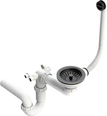 Produktbild von QLS Manueller Einbecken-Siphon 3 1/2 Schwarz Manuell Abdeckstopfen Platzsparend 11435