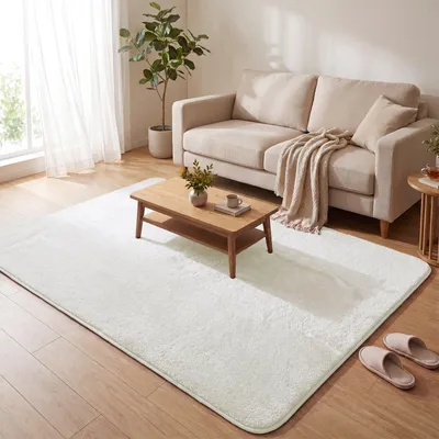 Zdjęcie produktu dla Dywan VOUNOT® z miękkim, krótkim włosiem do salonu z matą antypoślizgową, 160 x 230 cm, kremowy