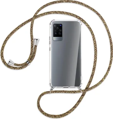 Produktbild von Handykette Backcover-Schutzhülle mit Band (Metall silberfarben) für vivo X60 Pro - braun+beige