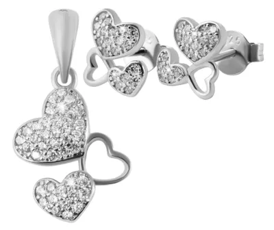 Produktbild von 925/- Echt Silber Schmuckset mit Ohrringen und Anhänger, 925/rhodiniert