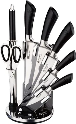 Produktbild von 8tlg. Küchenmesser mit drehbarem Ständer 360° Hackmesser Kochmesser Brotmesser Universalmesser Gemüsemesser Messerschärfer Küchenschere, Drehständer